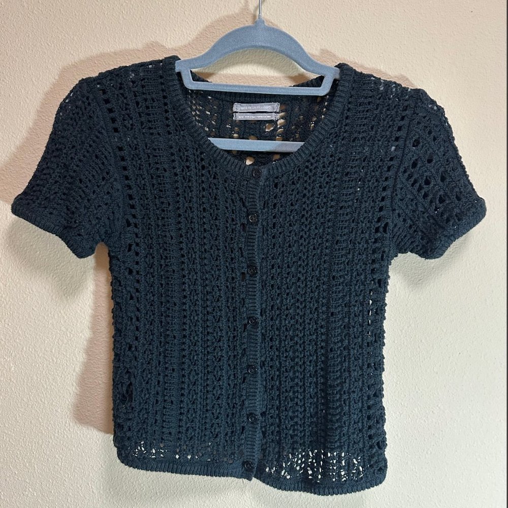 Crochet Cropped Button-up Short Sleeve Sweater